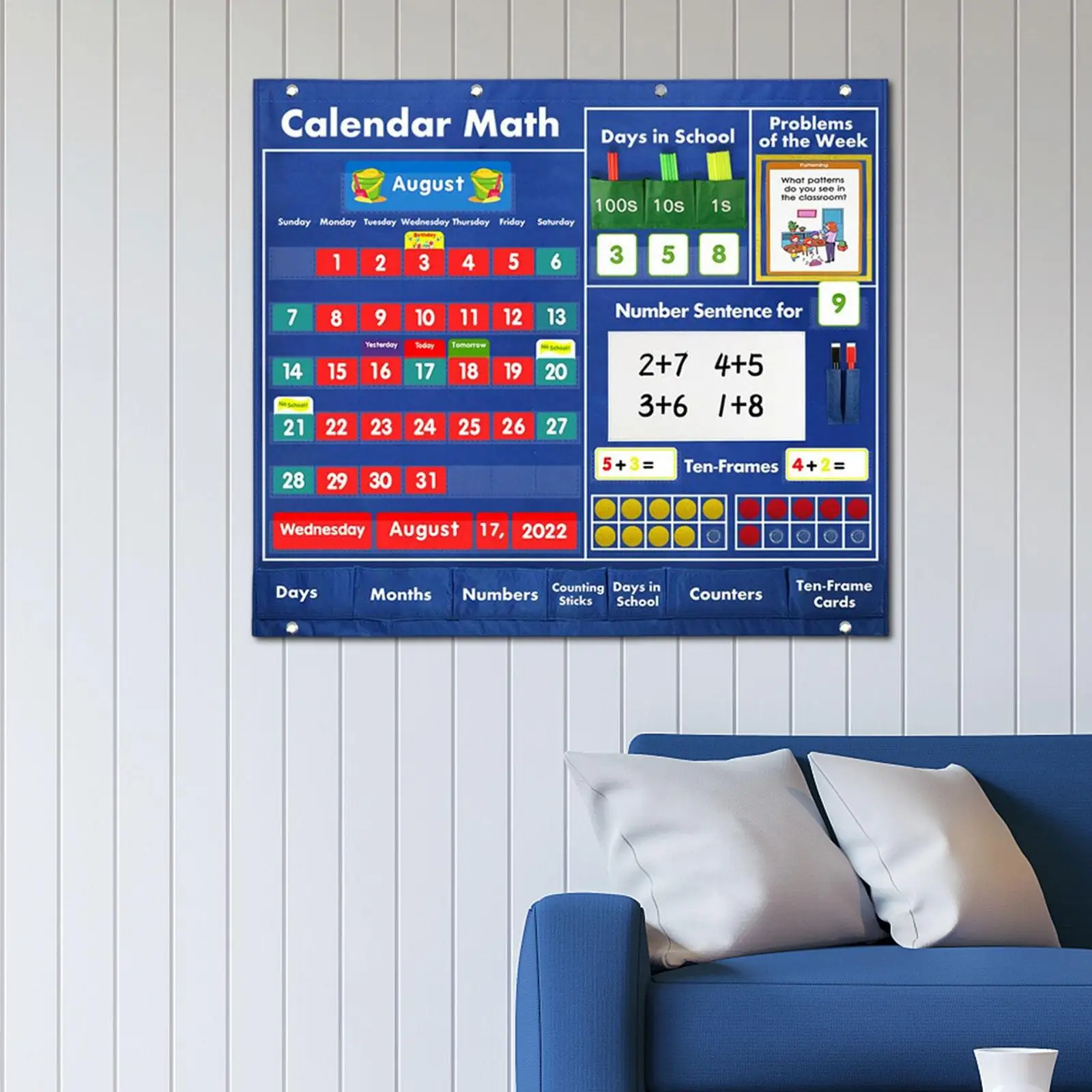 Daily Math Calendar Classroom Pocket Chart ,Teaching Aid ,249 Cards for Home ,Preschool