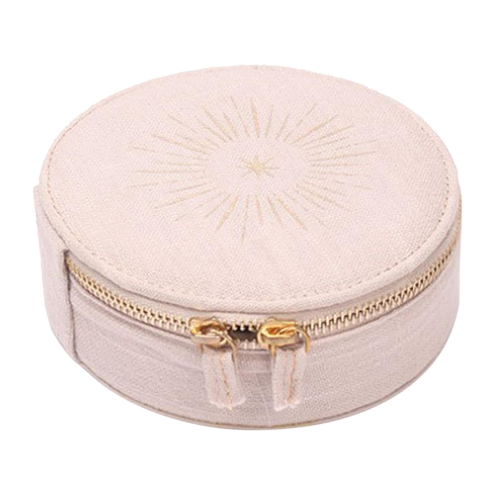 Travel Jewelry Box Linen Small Zipper Closure Jewelry Organizer Display Holder for Bracelets Watch Ear Studs Necklaces Girls