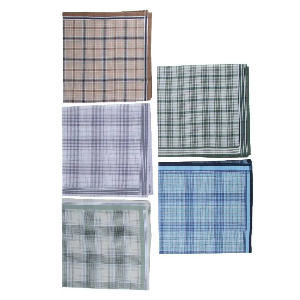 Pack of 5pcs Men`s Handkerchiefs 100 % Cotton Premium Pocket Square Hankies Wedding Party Gift