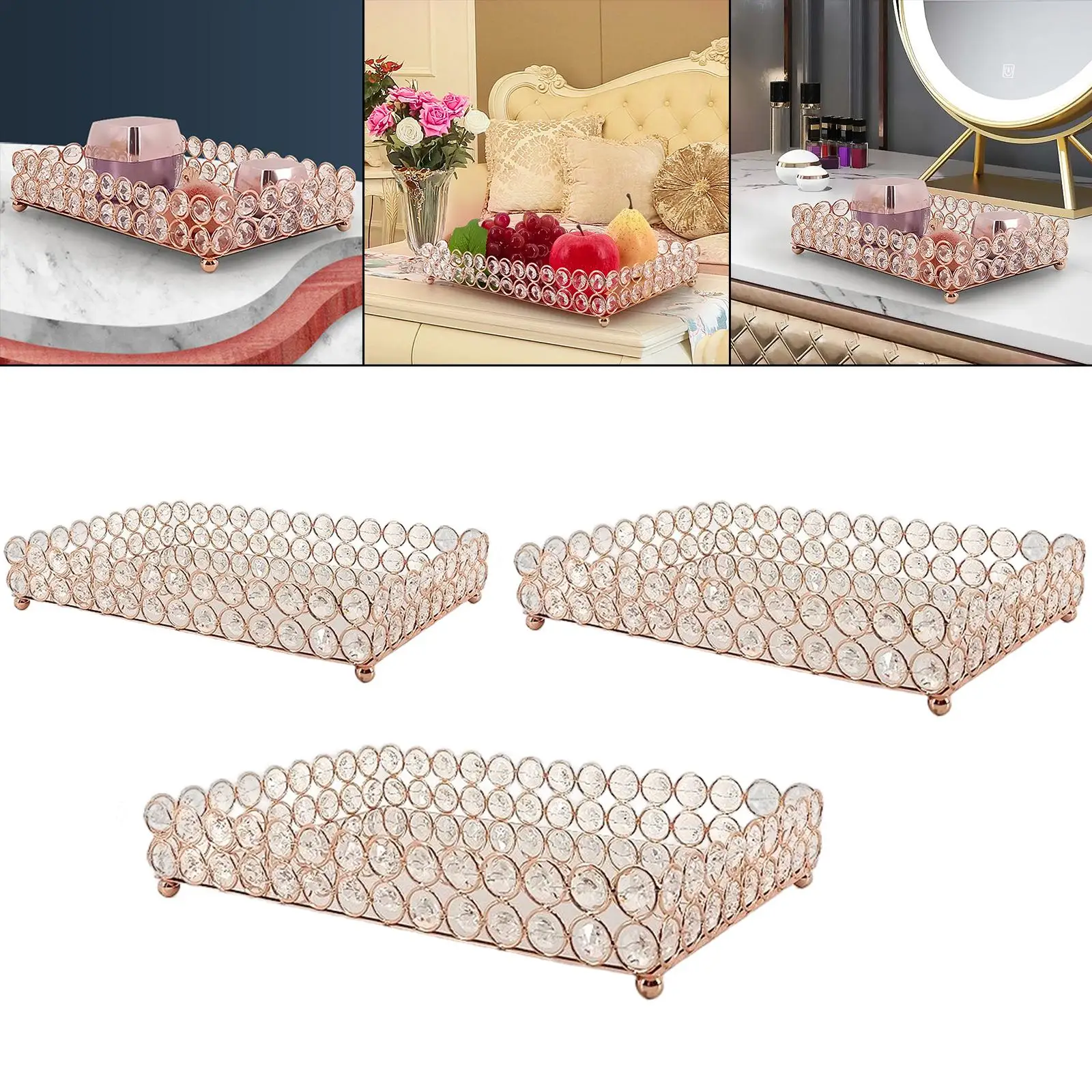 Decorative Mirrored Fruit Tray Panel Retro Crystal Organizer Vanity Tray Display Panel for Wedding Office Dresser Wine Candles