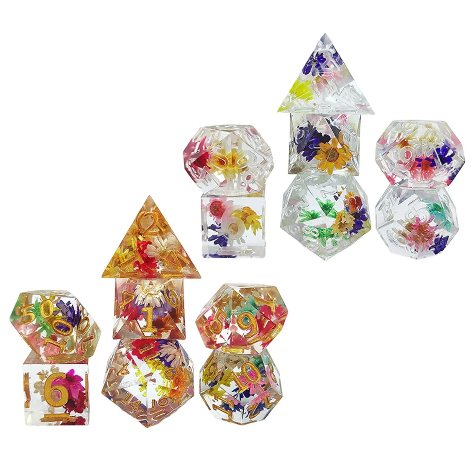 7pcs Multi Sided Dice Built-in Flower Pattern D4 D6 D8 2xd10 D12 D20 For Dnd Rpg Board Games Accessories Role Playing Bulk
