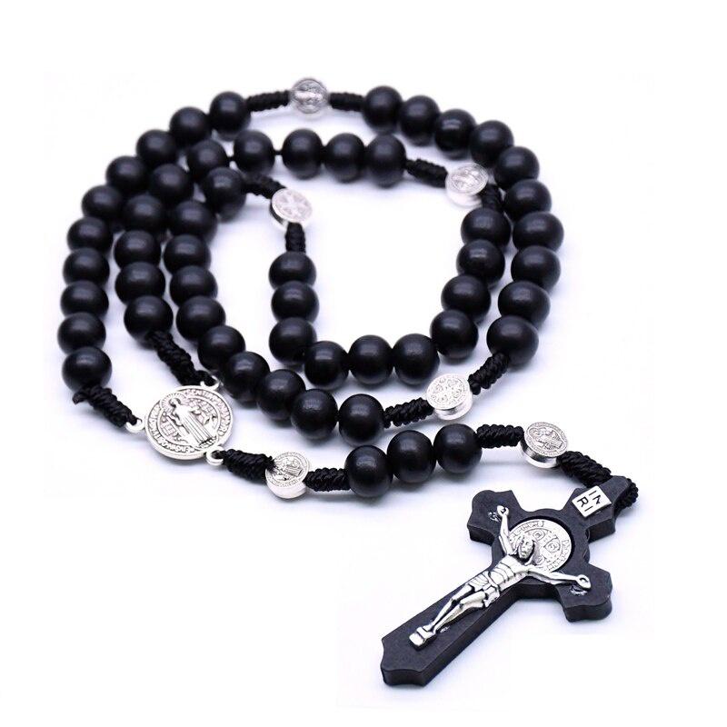Wooden rosary-inspired car pendant detail