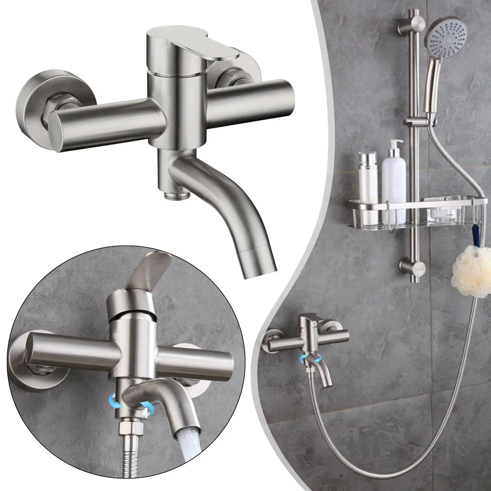 Stainless Steel Shower Mixer Faucet Bathroom System Shower Diverter Ceramic   Mounted Surface Brushed Bath Tub Mixing