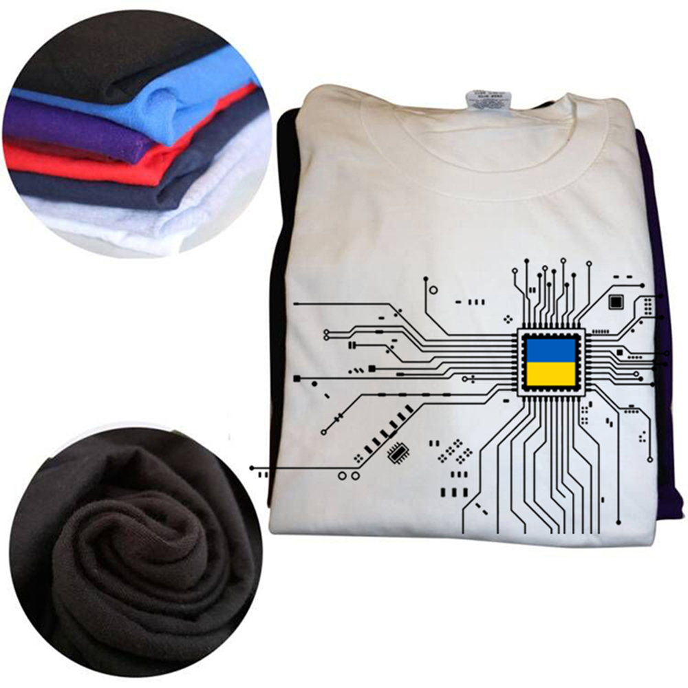Ukraine Ukrainisch UKR Ukrayina Land Flagge CPU Prozessor Schaltung Diagramm T Shirts Grafik Baumwolle Kurzarm Geburtstag T-shirt – Detail 4