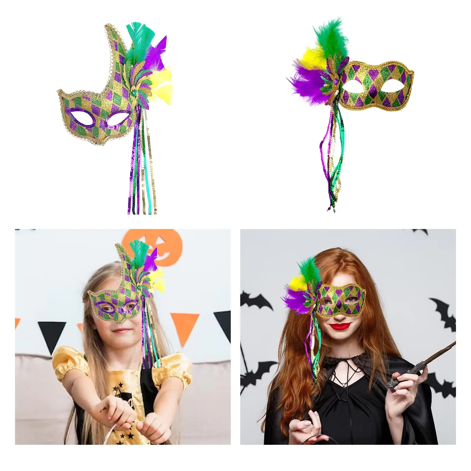Masquerade Feather Mask Half Face Mask Costume Halloween Mask for Reenactment
