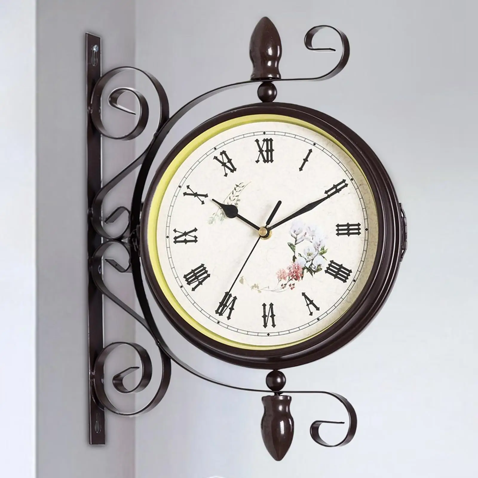 Double Side Wall Mounted Clock Quiet Hanging Clocks for Living Room Patio