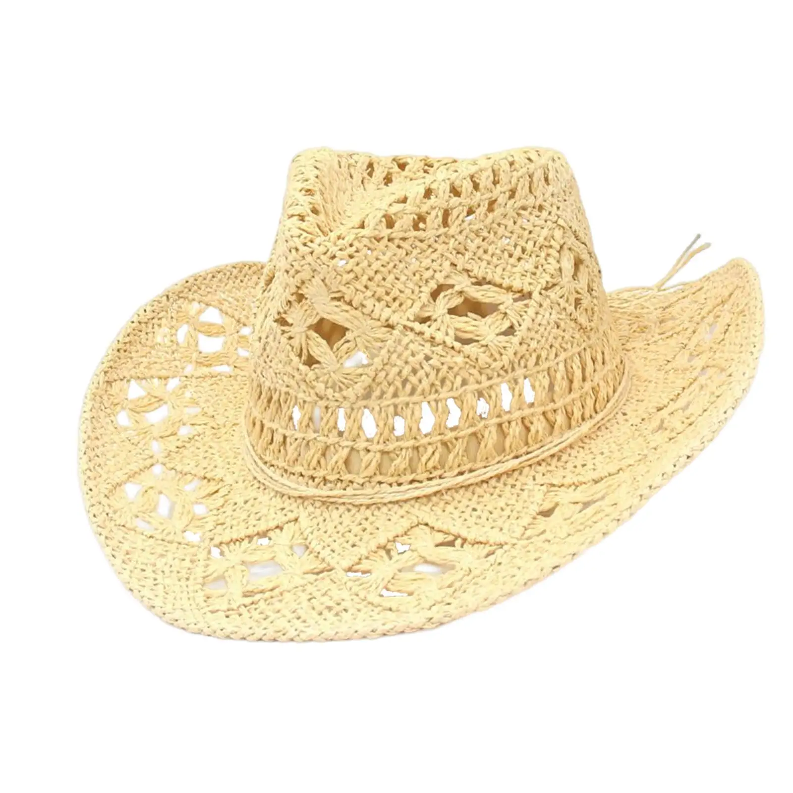 Straw Western Cowboy Hat Hand Woven Floppy Beach Hat for Vacation Outdoor