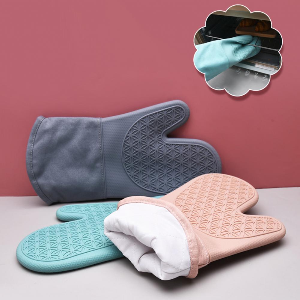 Durable Oven Mitt Silicone Soft Cotton Lining Oven Glove Anti-Scalding Anti-Slip Heat Resistant Microwave Glove Kitchen Supplies