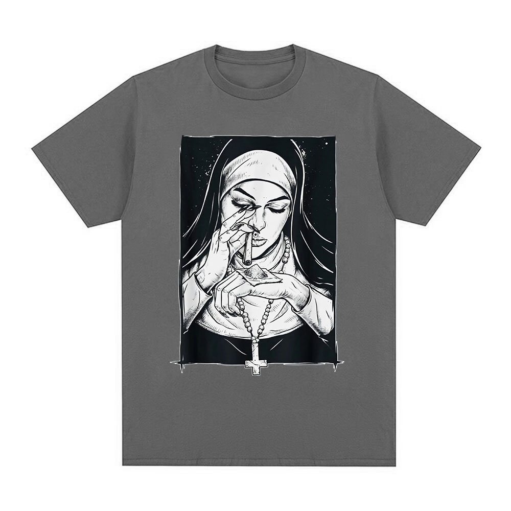 Lustige Teufel unheil ige Nonne T-Shirt Harajuku lässige Baumwolle T-Shirt Sommer Männer Damenmode coole übergroße T-Shirts Streetwear – Detail 5