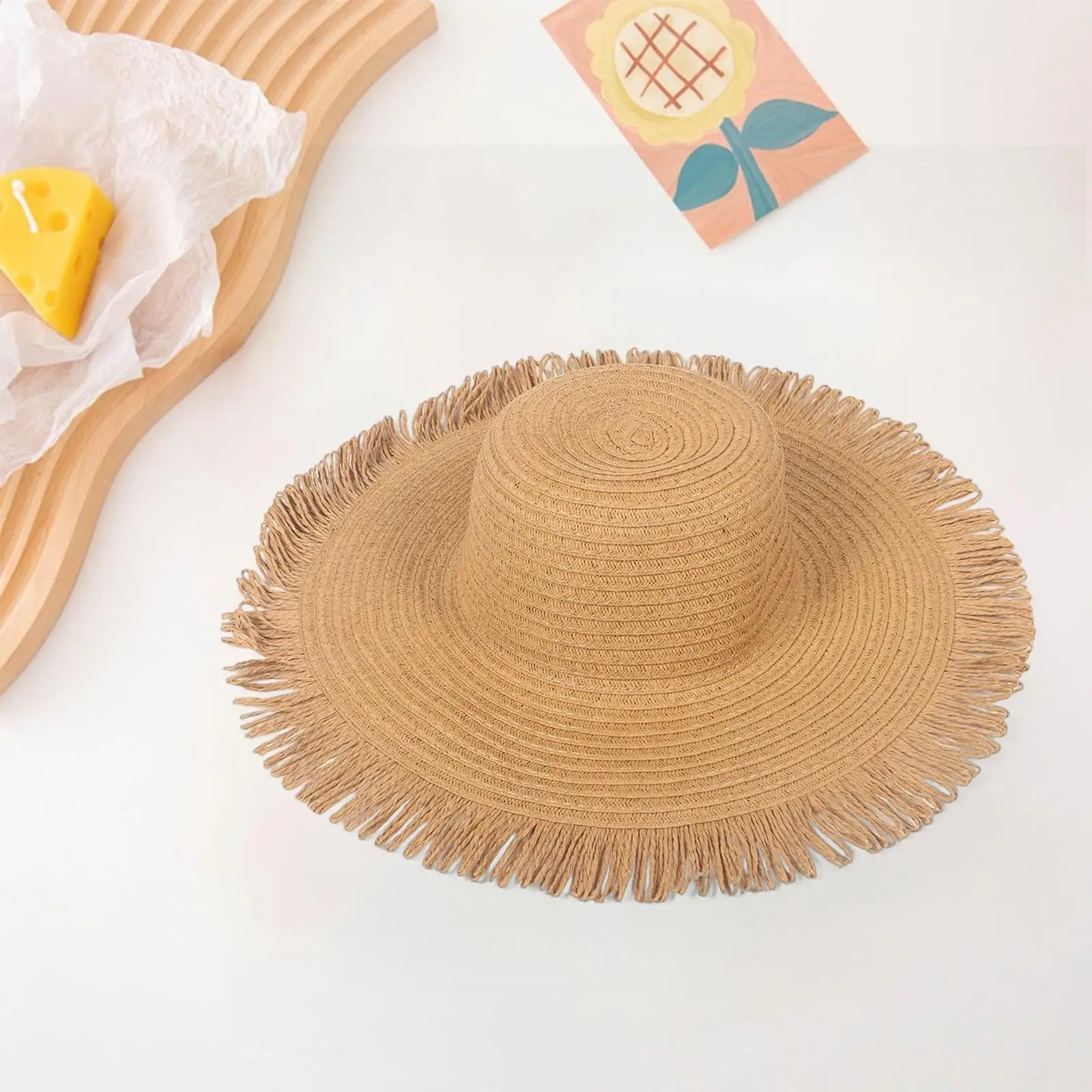Straw Sun Hat Tassels  Protective Large Sunhat  for Party