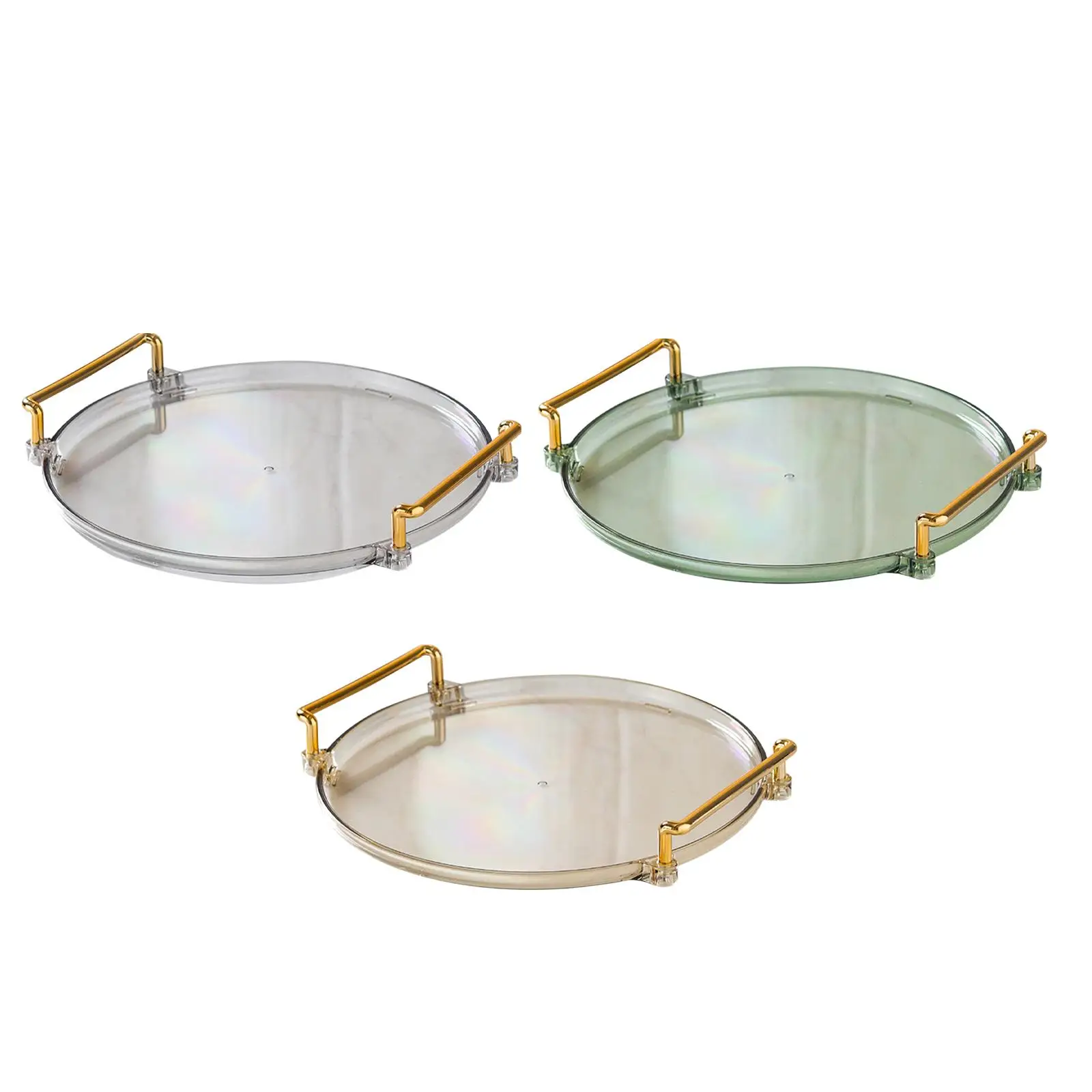 Plastic Serving Tray with Handles Round Platters Food Tray Vanity Tray for Toilet Dressing Room Home Dresser Table Organizer