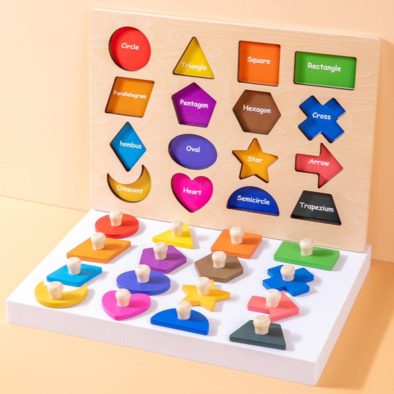 Wooden Sorting Stacking Blocks Shape Color Recognition Geometric Stacker Game Learning Shape Matching puzzles for Preschool