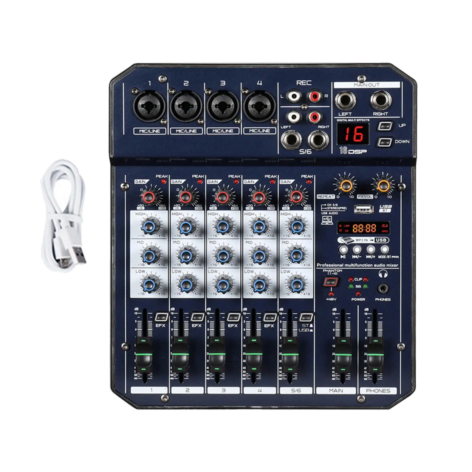 Audio Mixer Effects Mixer USB MP3 Computer Input Desk Console System US Adapter Sound Mixer Board for Podcasting Live Broadcasts