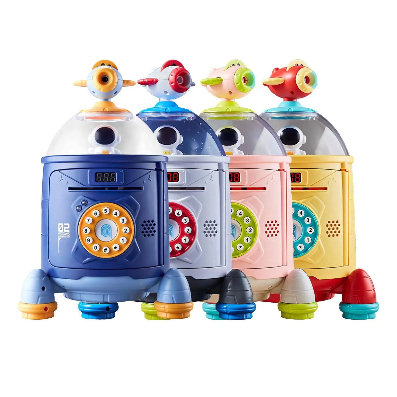 Rocket Piggy Bank Multifunction with Fingerprint and Password Code Lock Educational Toy Safe for Age 3-8 Years Kids Teens Adults