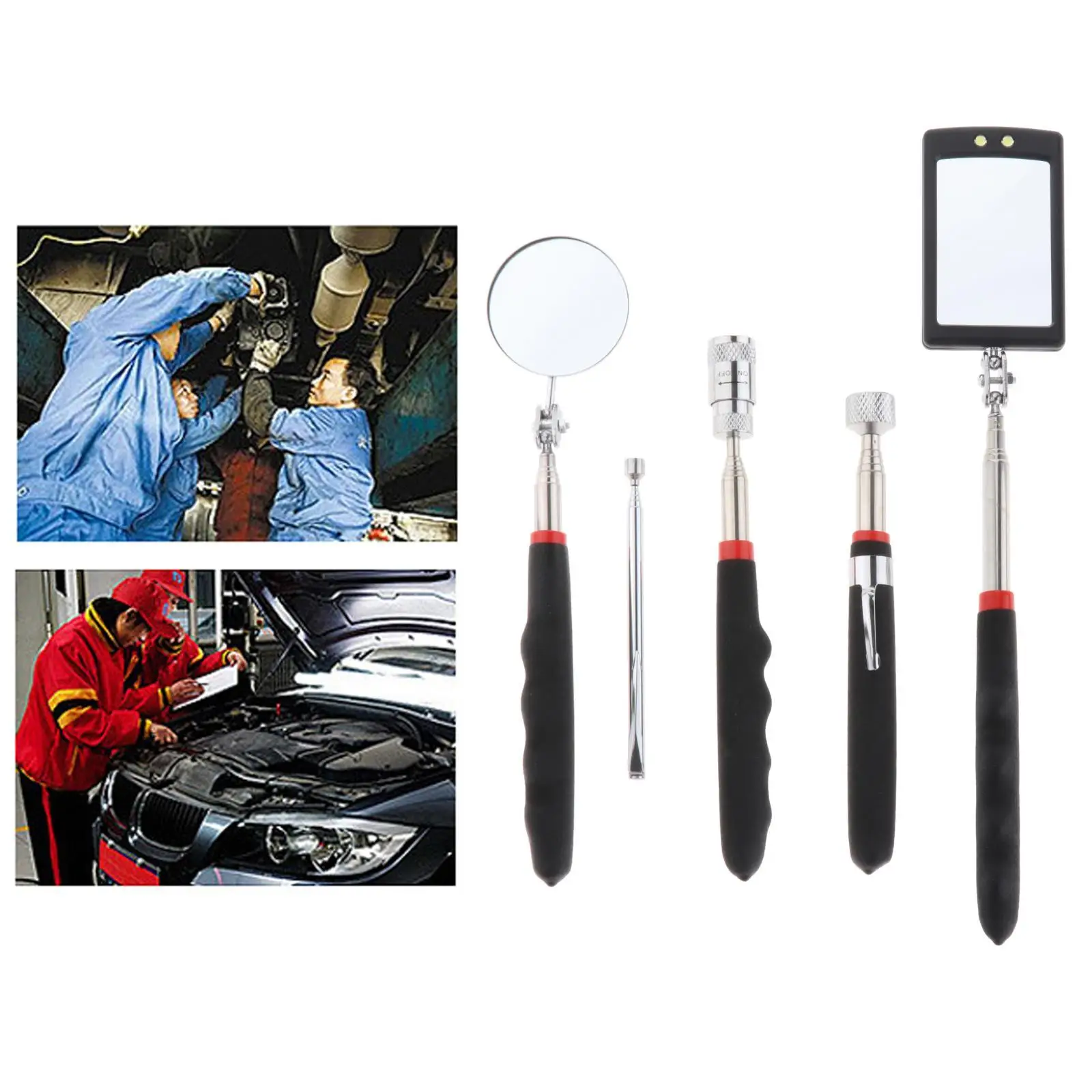 Telescoping Pickup Tool Set Telescoping Handle 360 Swivel Adjustable Mirror with Handle Retractable Fit for Car Maintenance