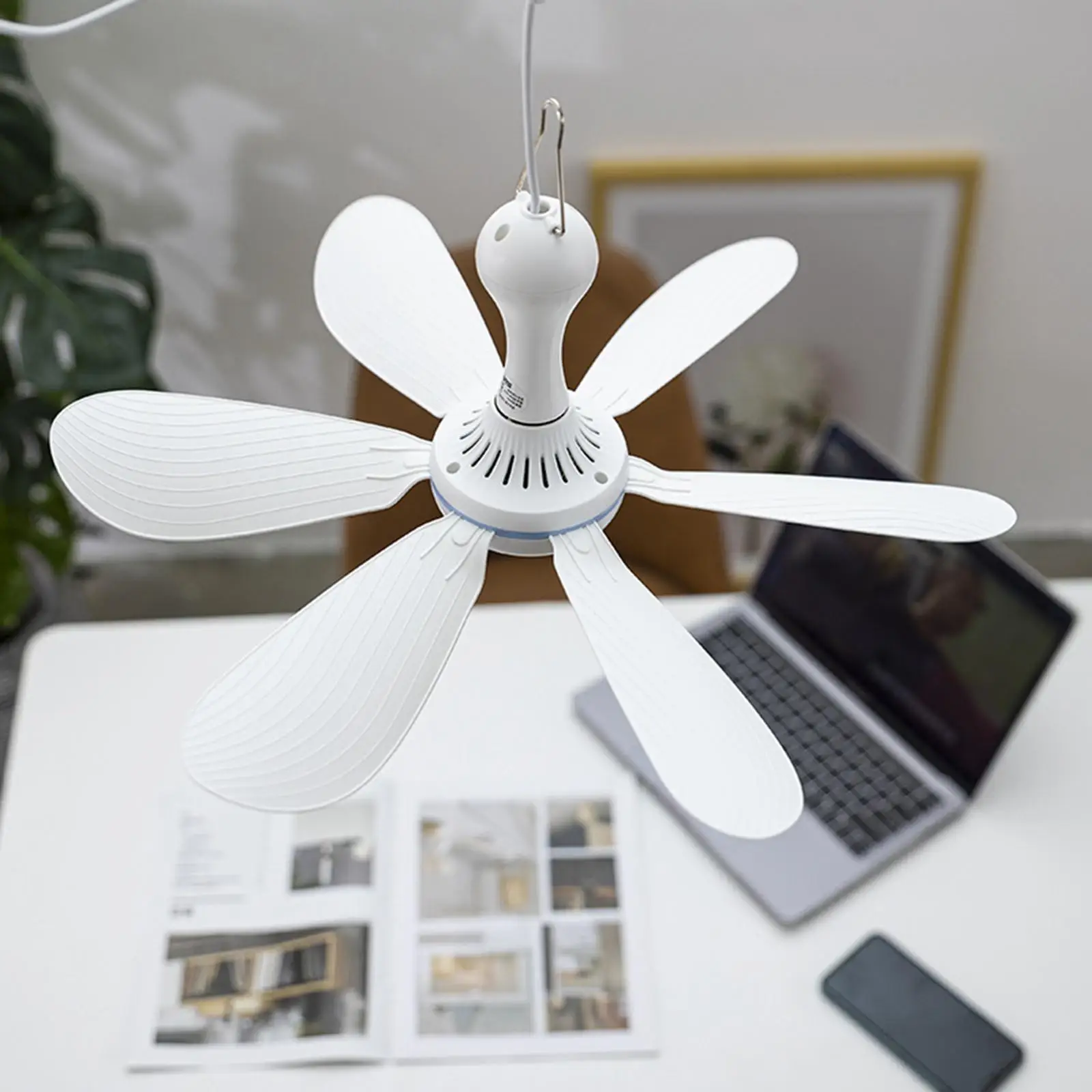 Ceiling Fan Remote-Controled Unique Quiet USB Charging Personal Fan 6 Blades for Attic Basement Indoor and Outdoor Tent Home