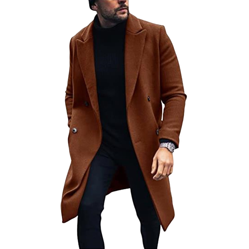 Description Picture 3 of itemAutumn and Winter Mens Woolen Blend Coat Long Windbreaker European Size Overcoat Double-breasted Menswear Trench