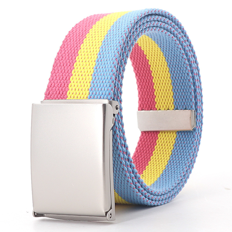 3.8X120cm Simple Design Stripe Rainbow Style Male and Female Students Youth Casual Canvas Jeans Women Belt Clothing Accessories