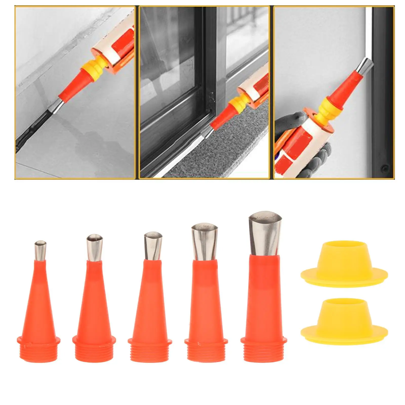 7x Reusable Caulking Nozzle Tool Set with Connection Bases Replacement Caulking Finisher Nozzle Kit for Bathroom Home Window