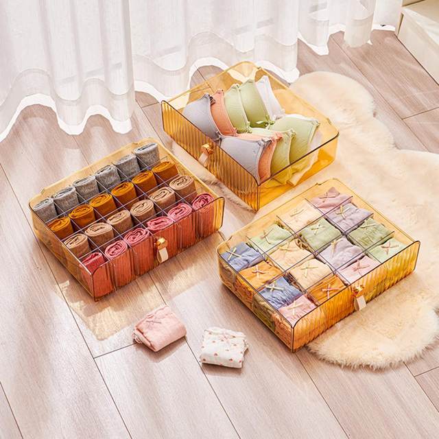 4/8 Grids Clear Acrylic Organizer Underwear Socks Drawer Storage Box Cosmetic Makeup Divided Closet Organizer Storage Case