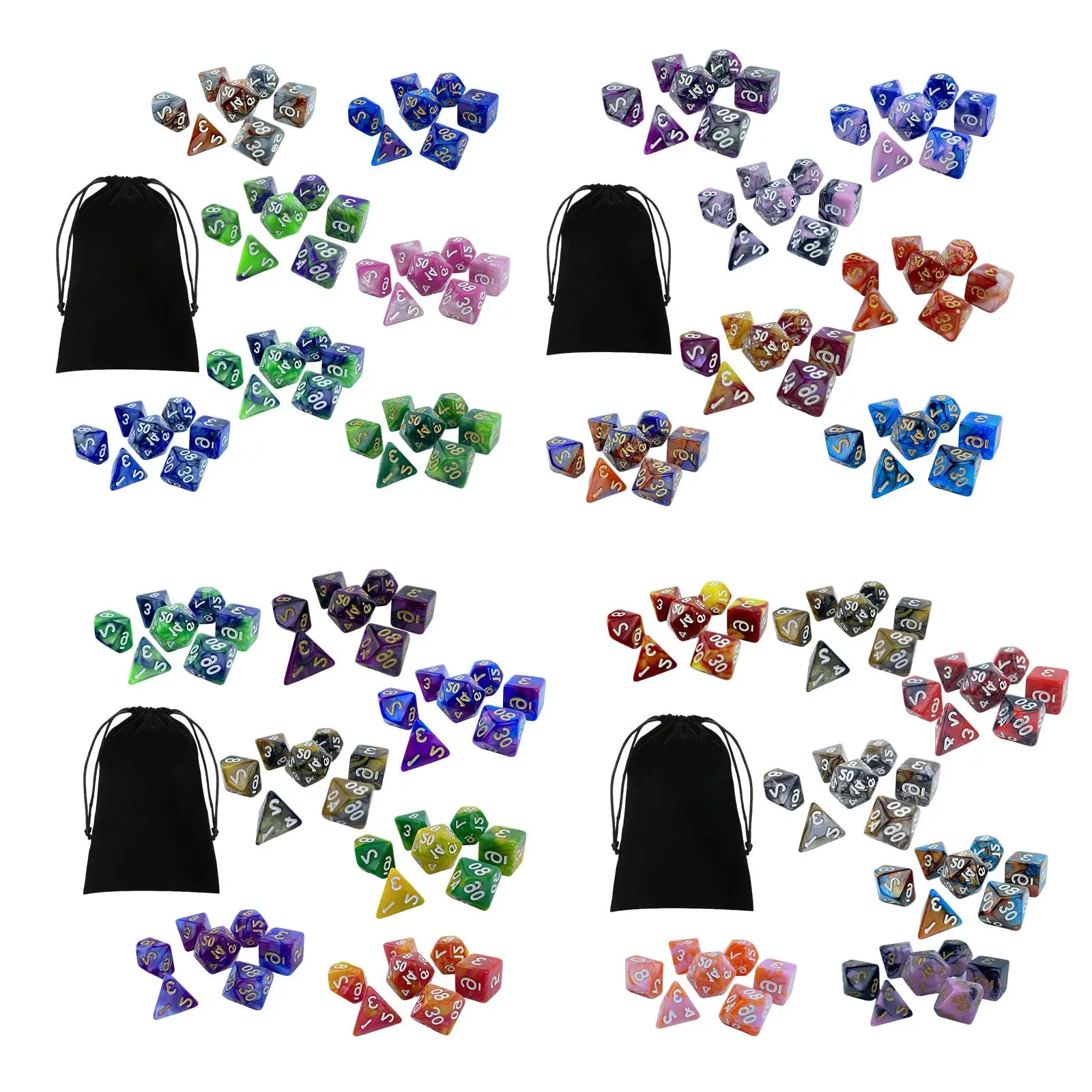 49 Pieces Engraved Polyhedral Dices Set for Roll Playing Games KTV Parties