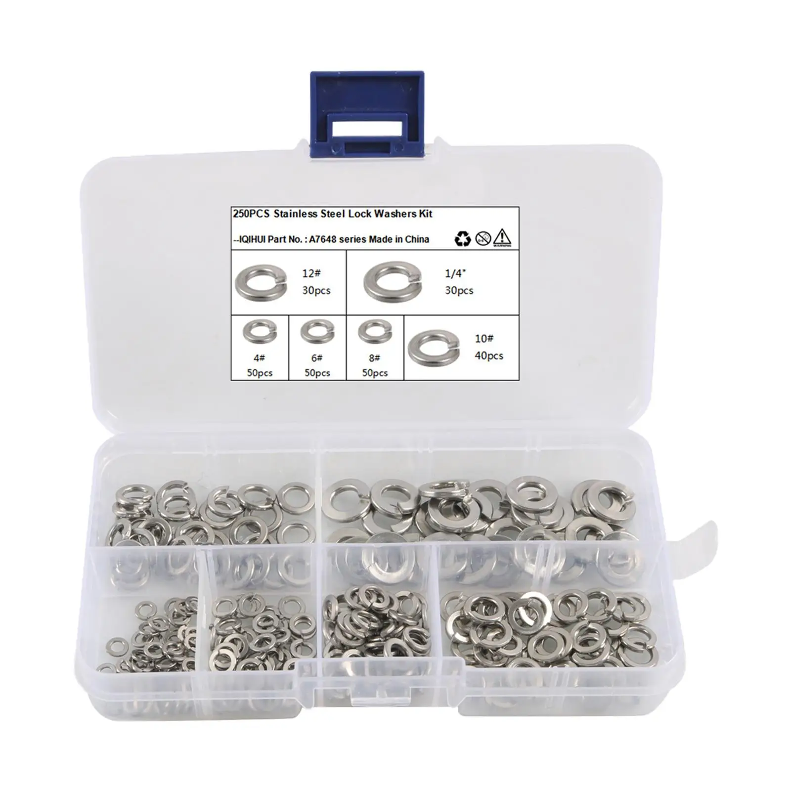 250x 304 Stainless Steel Lock Washers Assortment with Carry Case Spring Washers Set for Industrial and Mechanical DIY Projects