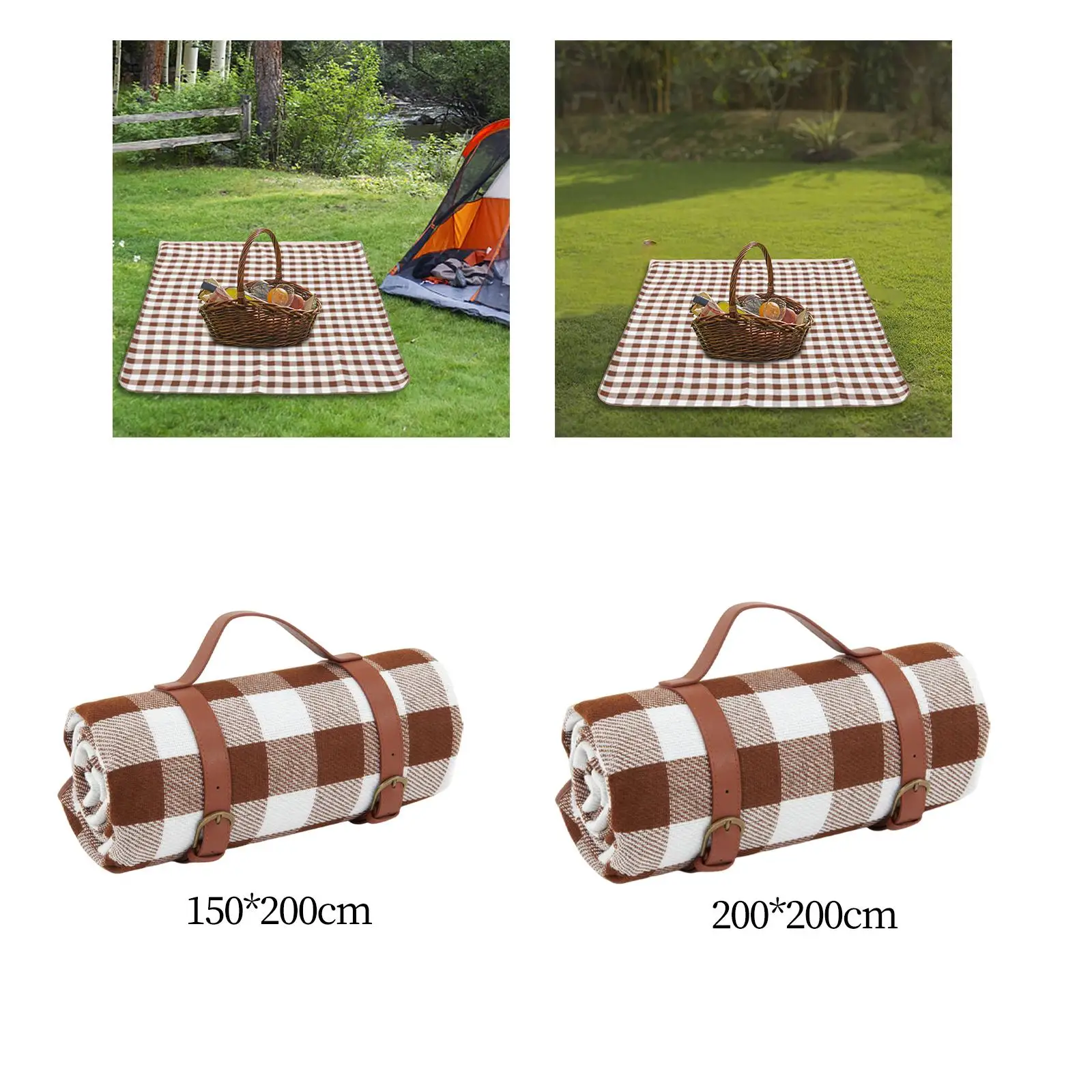 Picnic Blanket PU Leather Handle Outdoor Blanket Picnic Mat Waterproof Rug for