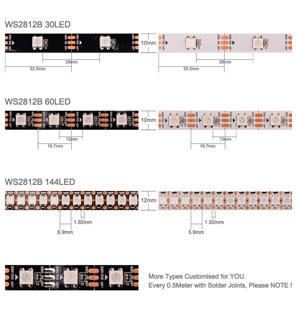 rgb led pixel inteligente led luz preto