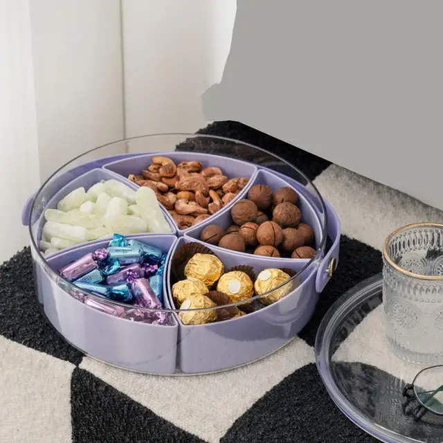 Durable Plastic Serving Tray Divided Serving Tray Portable 5 Compartment Snack  Tray with Lid Ideal for Parties Picnics Entertaining Candy Fruits Nuts  Organizer