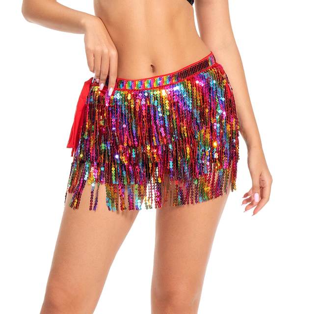 Women Belly Dance Hip Scarf Sparkly Hip Scarf Adult Costume Skirt Hip Scarf Tassel Hip Scarf for Clubwear Cha Cha Samba Festival