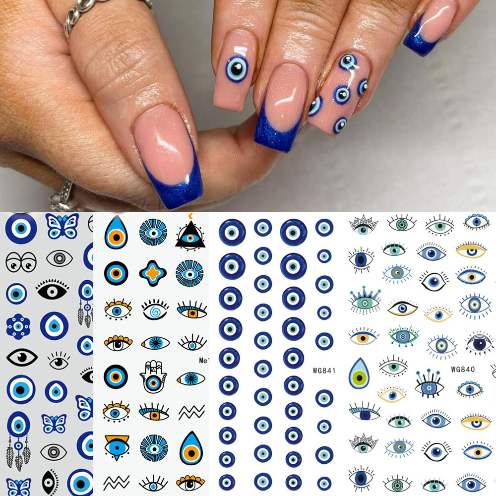 Best of 1 Sheet 3D Blue Evil Eye Design Nail Art Decals DIY Self-Adhesive Charms Abstract Line Sliders Decoration Colorful Nail Stickers Reviews & Tips