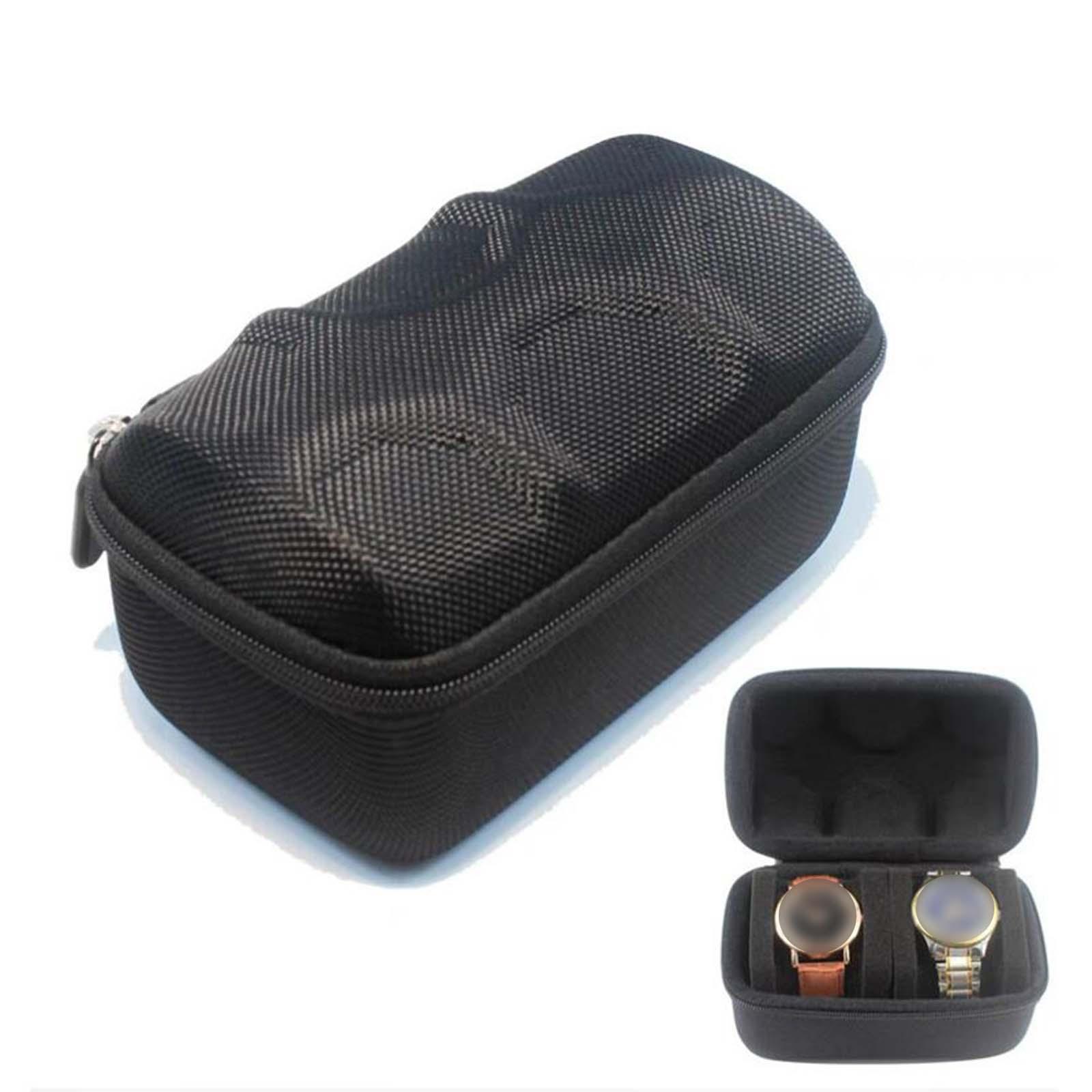 Portable 2Slot Watch Travel Case EVA Shell Watch Holder Wristwatch Pouch Organizer Waterproof Outdoor Jewelry Display Black