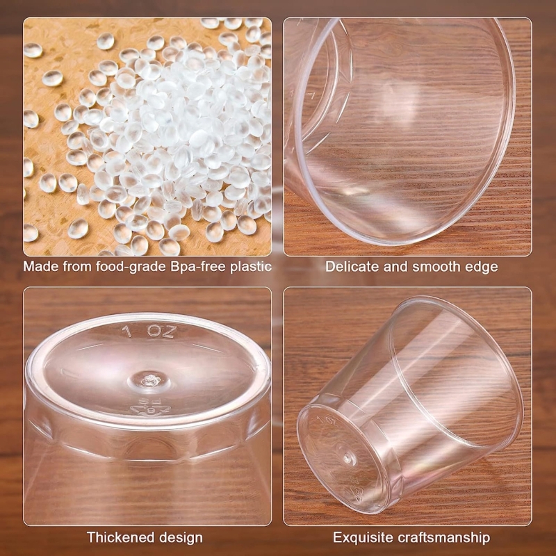 100 Stück wiederverwendbare Schnapsgläser aus Kunststoff, 30 ml, Schnapsbecher für Partys, transparente Schnapsbecher, starke, langlebige Becher für Bankette, Partys – Detail 2