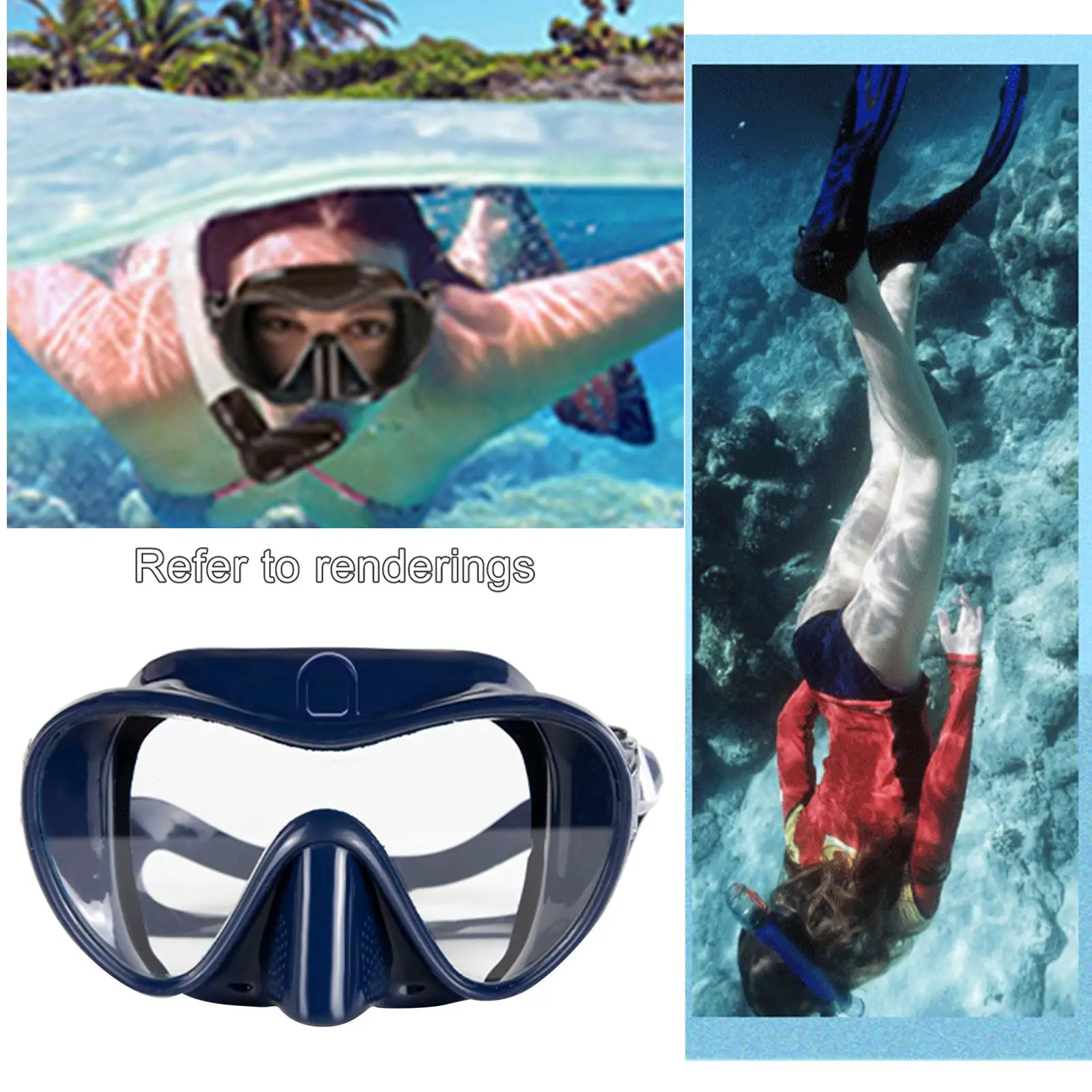 Snorkel Diving Mask, Panoramic HD Scuba Swim Mask, Tempered Anti-Fog Lens Glasses Snorkel Goggles, Snorkel Silicone Strap