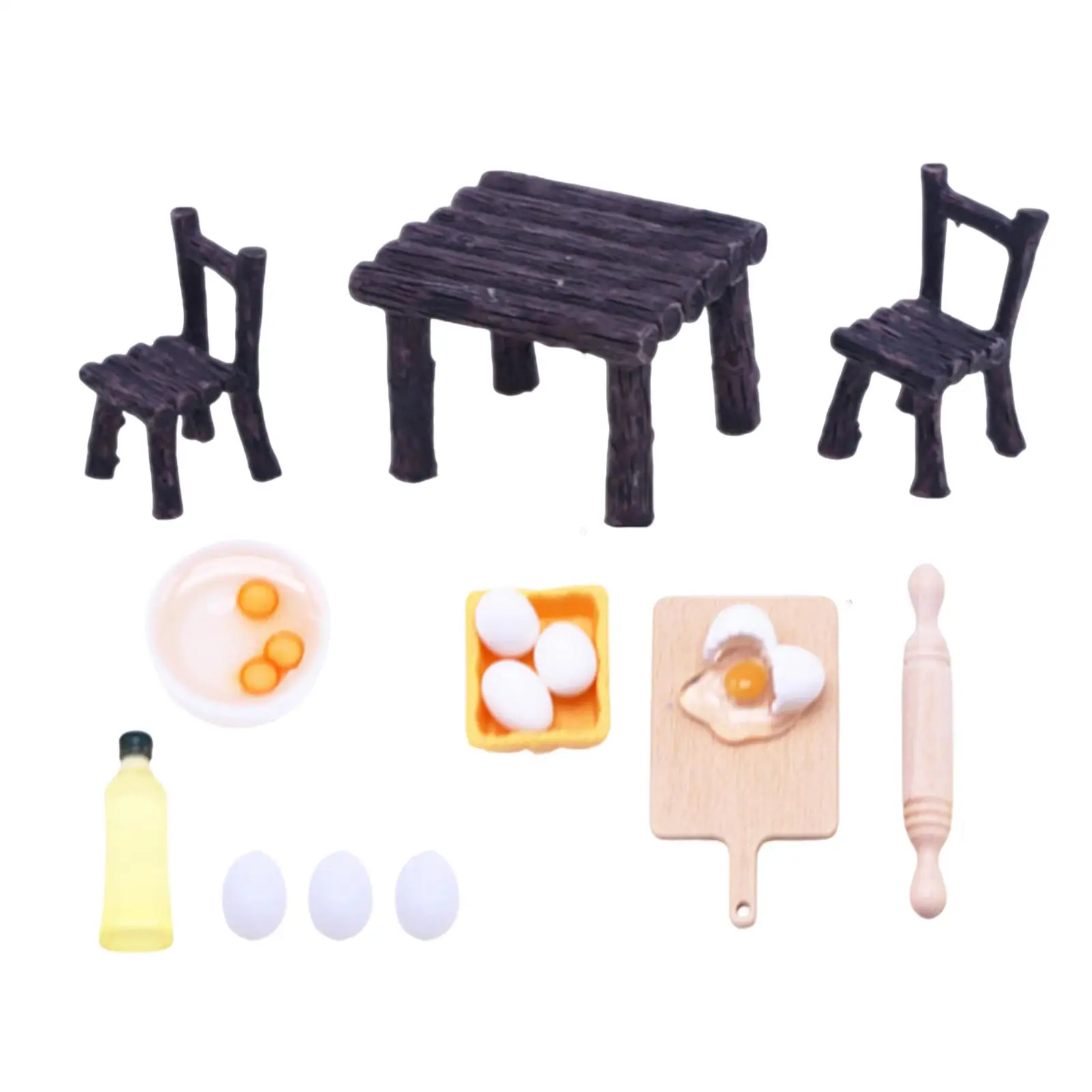 Miniature Play Sets Miniature Rolling Pin Pretend Play Toy Set Simulation Baking Scene Mini Table Chair Food Set Life Scene Gift