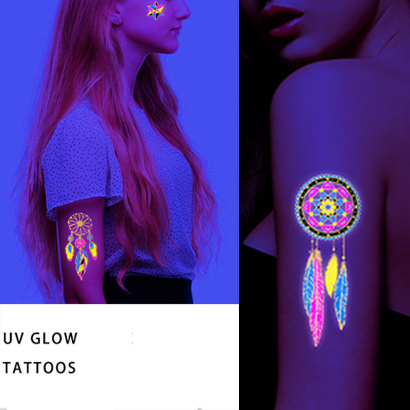 Best of Luminous Temporary Tattoos Stickers Fluorescent Neon In Dark Illuminate Tattoo Elephant / Love Heart Shoulder Tattoo Party Sticker Reviews & Tips - Image 5