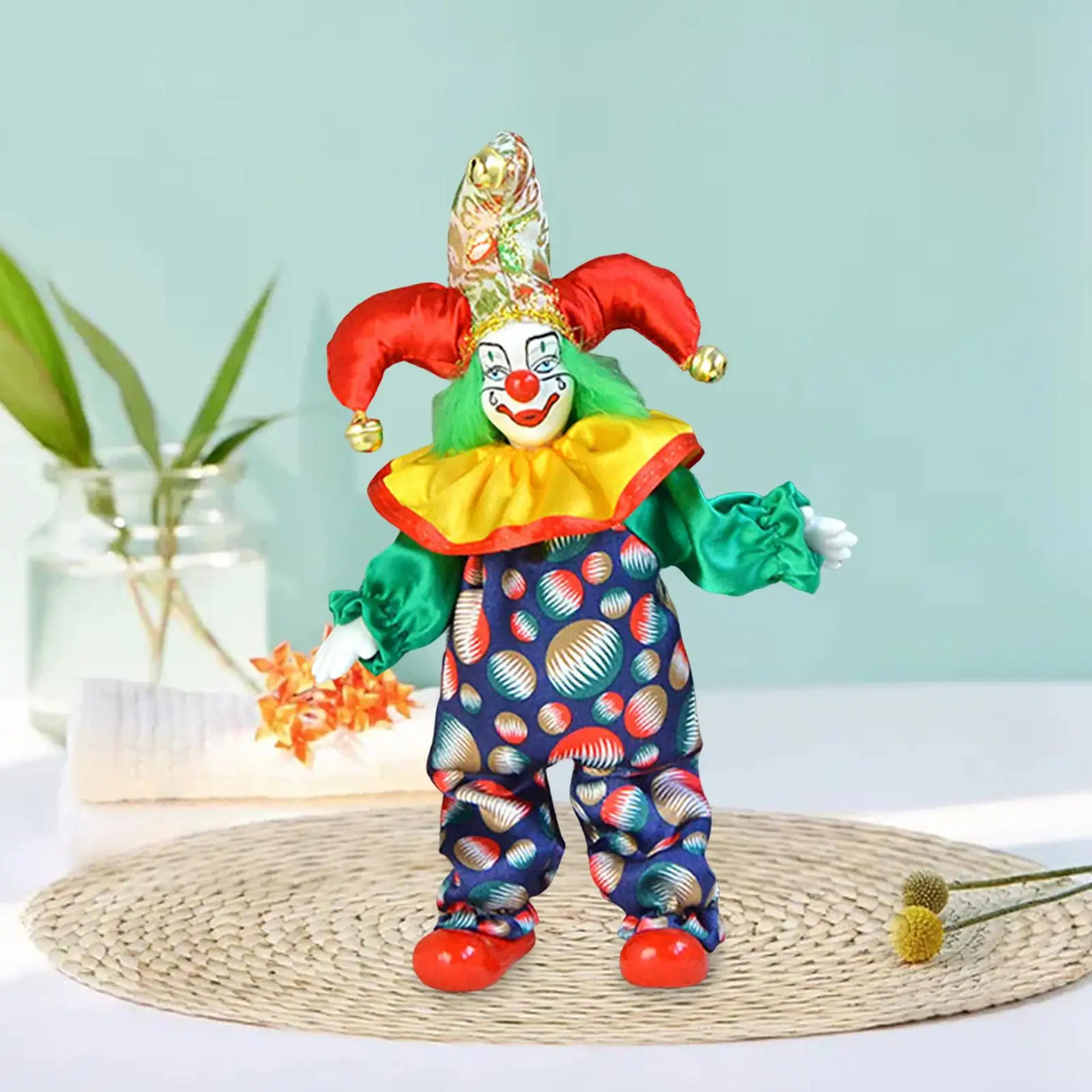 Funny Clown Figurine Decor Porcelain Dolls Gift Artwork Ornament 25cm for Housewarming Shop Window Desktop Bookshelf Adults Kids