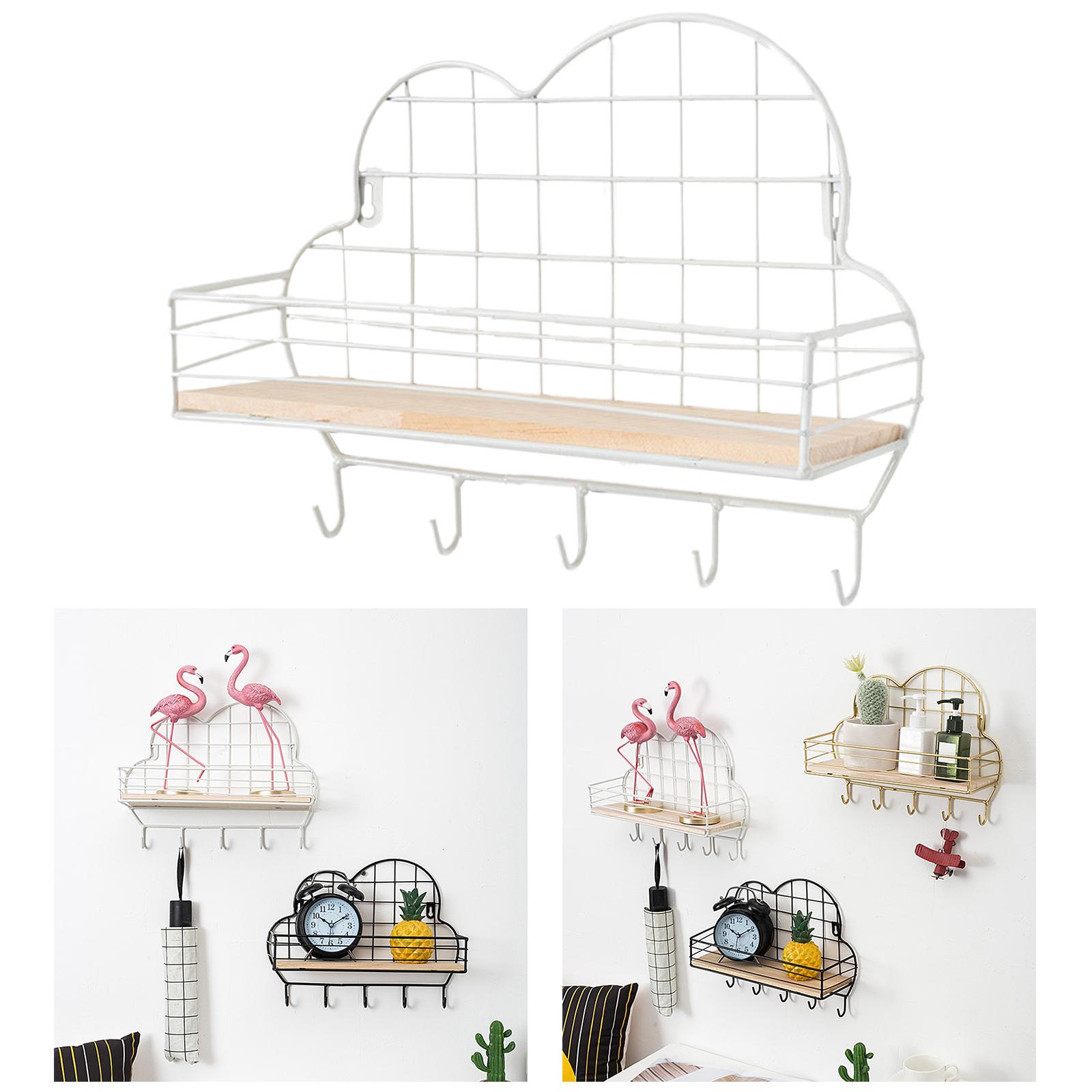 Nordic Style Iron Grid Wall Shelf Hooks Storage Rack Wall Mounted Bookshelf for Home