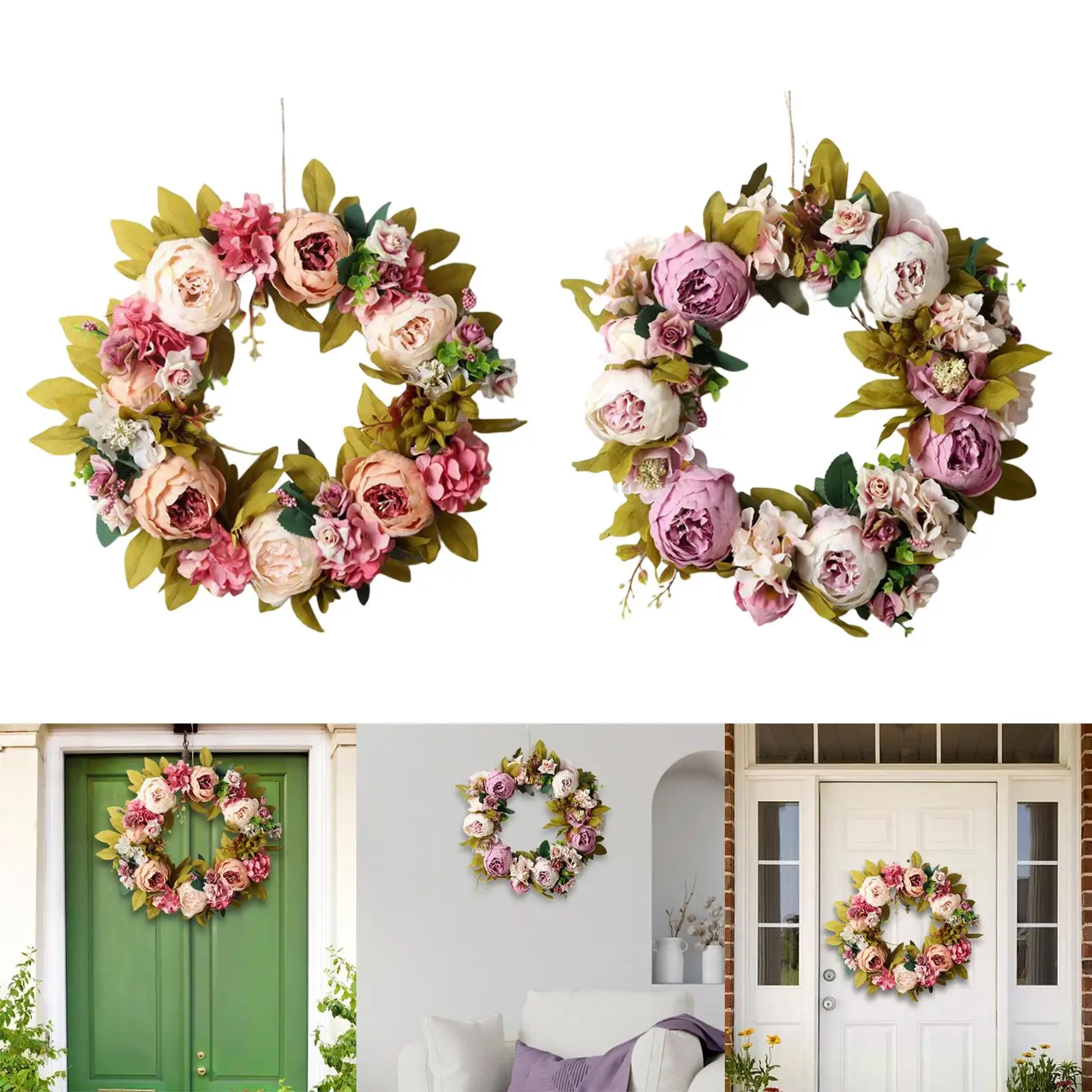 Peony Wreath Front Door Garland Simulation for Farmhouse Wedding Decoration
