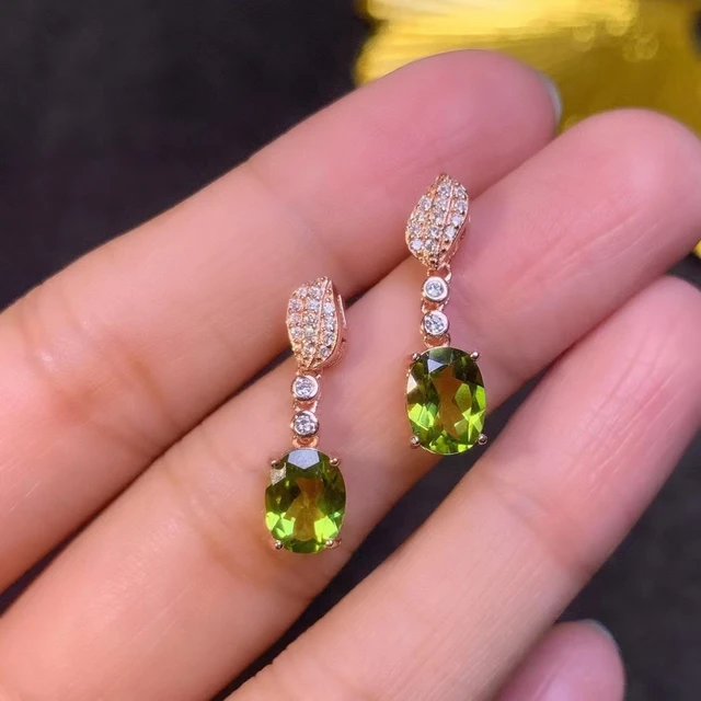 Elegant 925 Silver Peridot Drop Earrings Total 2ct 6mm*8mm Natural Peridot  Earrings 18K Gold Plating Jewelry