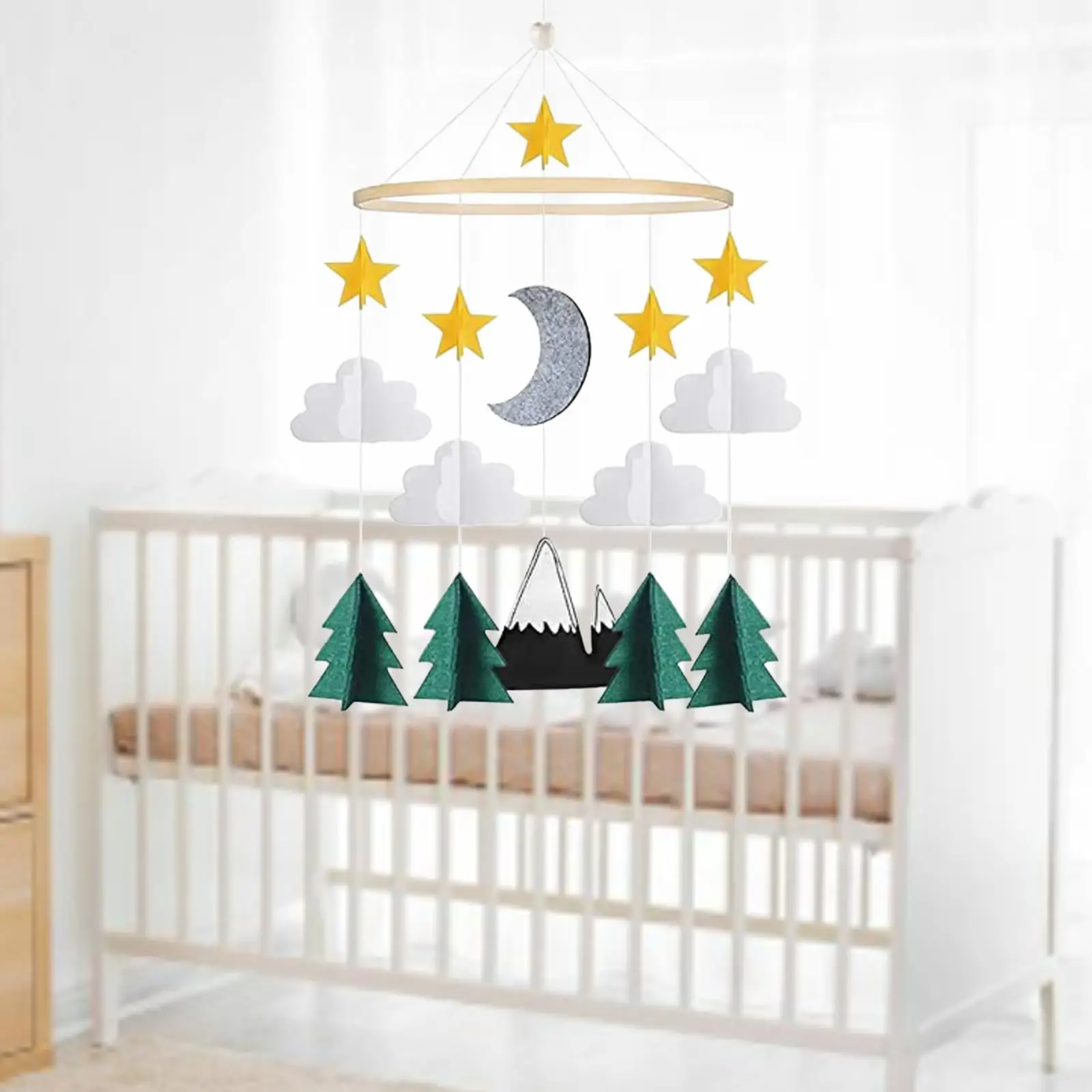 Baby Crib Mobile Felt Wind Chimes Soothing Hanging Decor for Newborn Ceiling