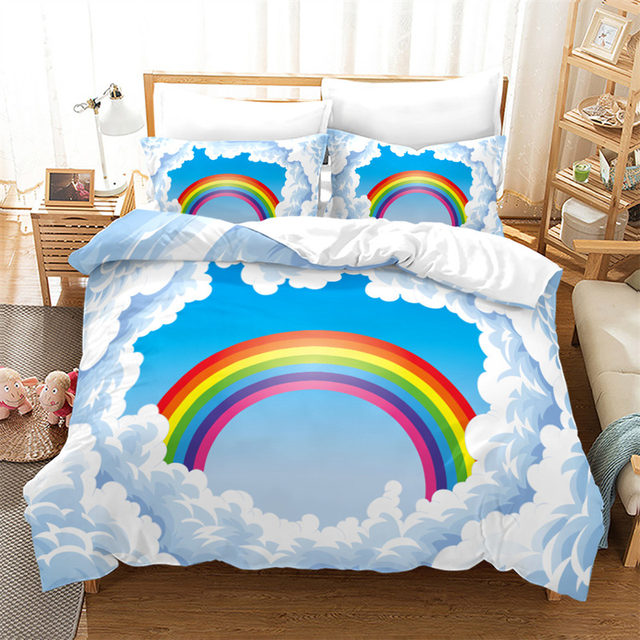 Kawaii Cute Smiling Clouds Colorful Bedding, Duvet Cover Set, Zipper B