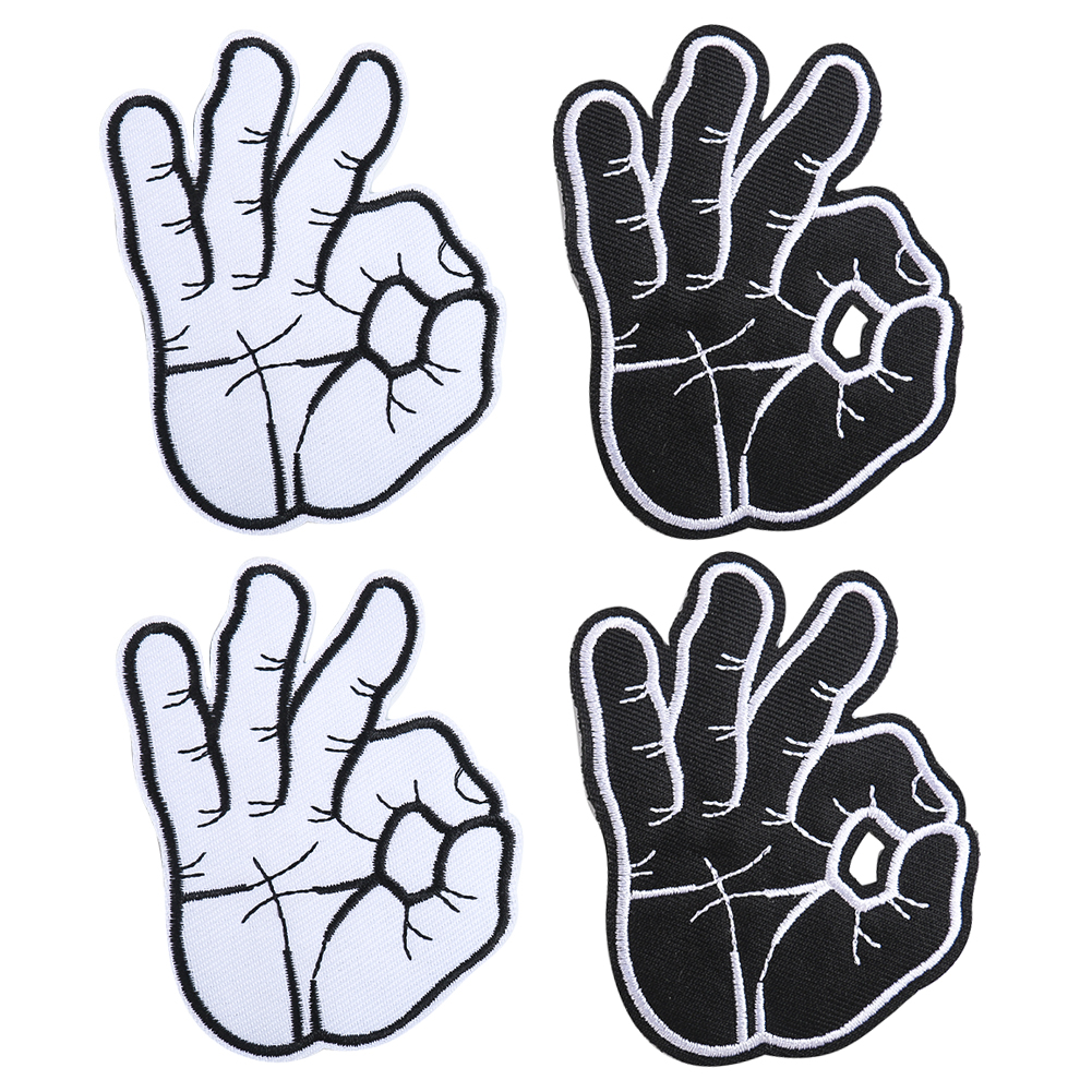 2 Stück Hands tickerei 3d Geste Finger Palm Patch okay Geste DIY Nähen Eisen auf Applikation Zubehör Stoff Reparatur – Detail 3