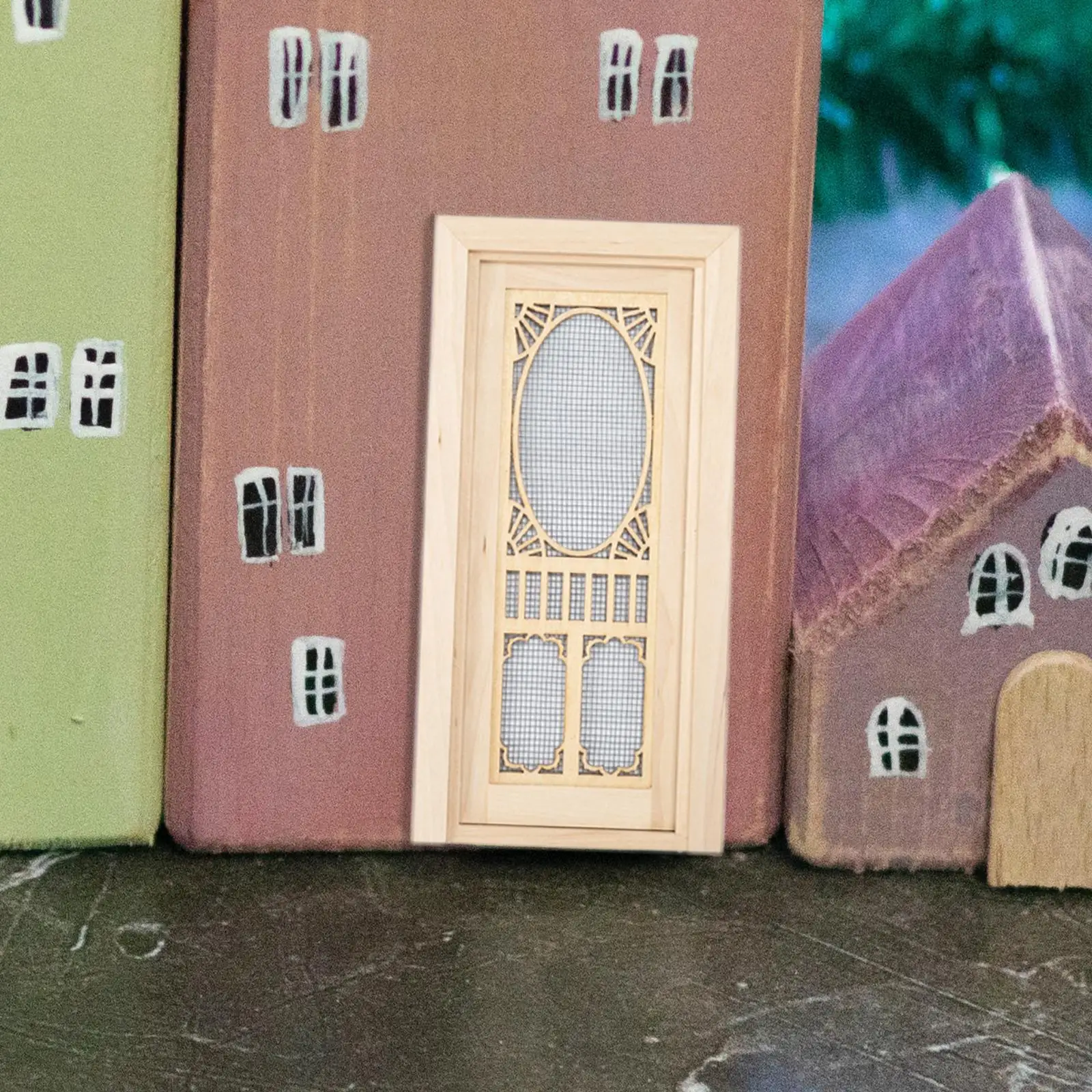 Mini Wooden Single Door Living Room Micro Landscape 1/12 Dollhouse Miniature External Hollow Screen Door Scenery Supplies Decor