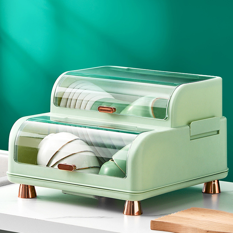 Kitchen Dish Drying Rack Drain Board With Lid Tableware Box Plate Bowl Dust Holder Cover Container Storage Kitchen Organizer