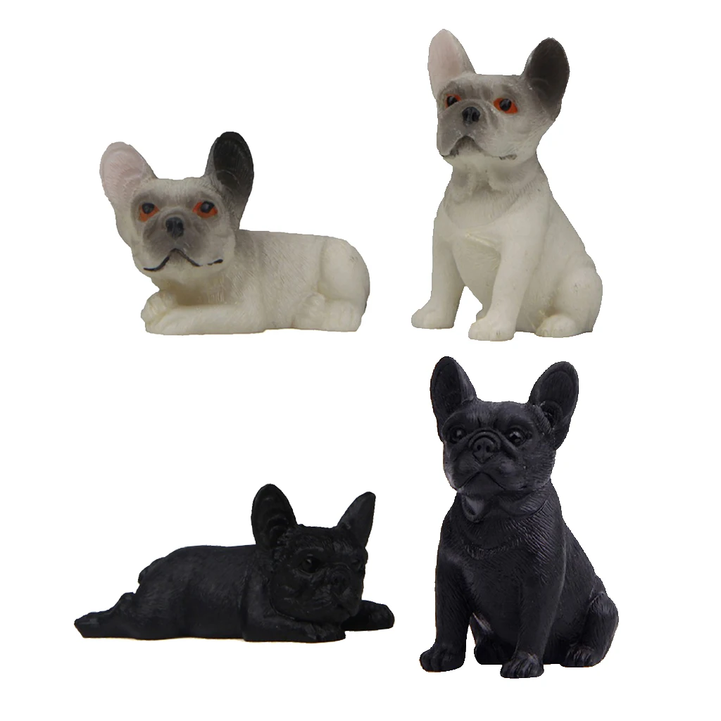 4xFigurine Miniature Dog French   Animal Resin Figurines Toy Decor