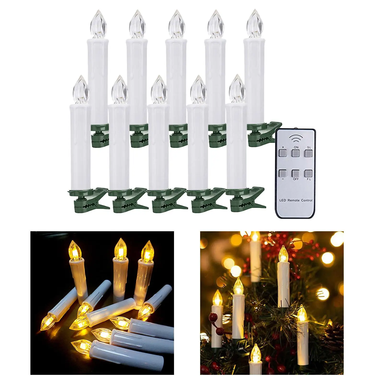 10Pcs Candle Light Taper Candles Chirstmas Tree Electric Flickering for Wedding