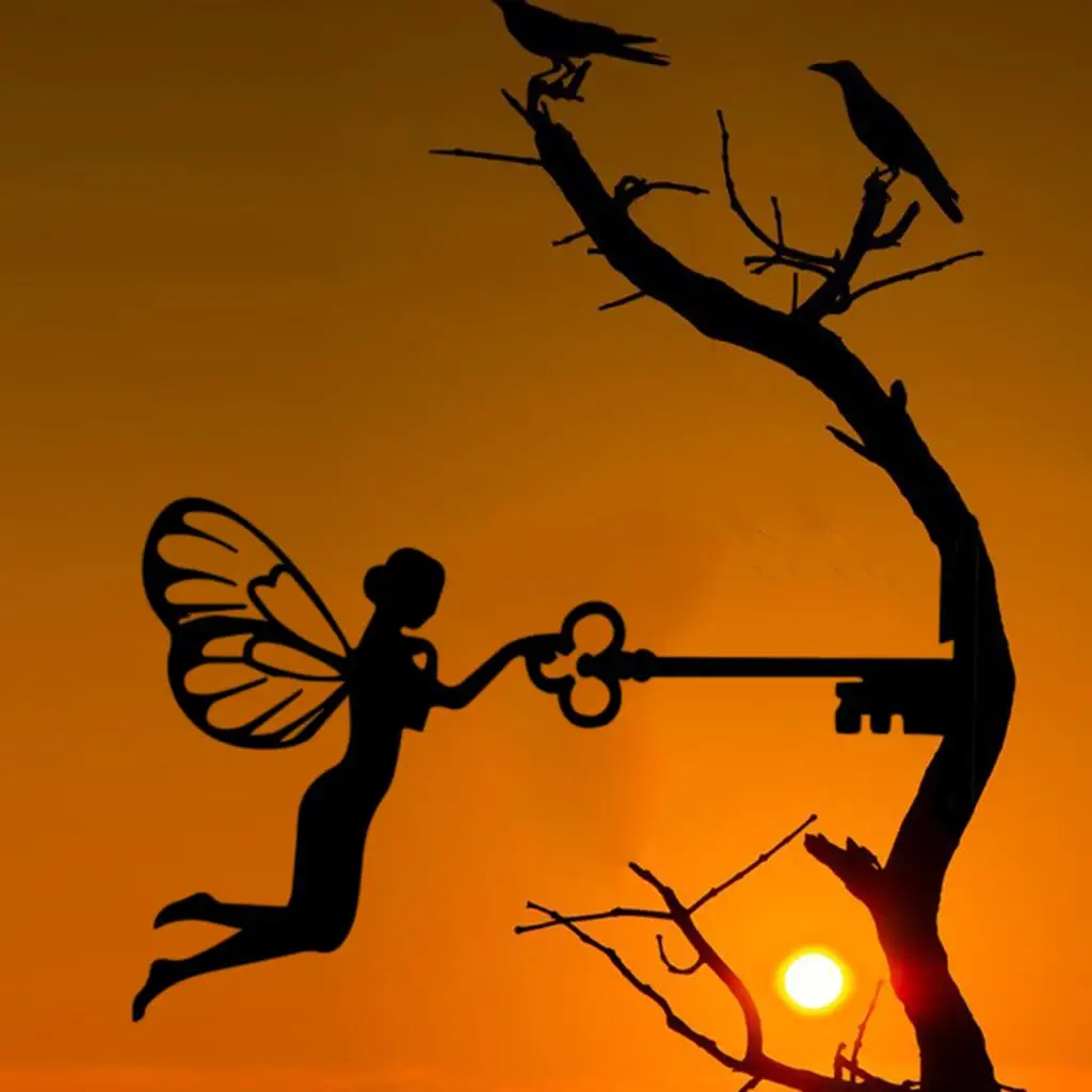 Garden Metal Art Fairy Silhouette Sculpture Ornament Tree Wall