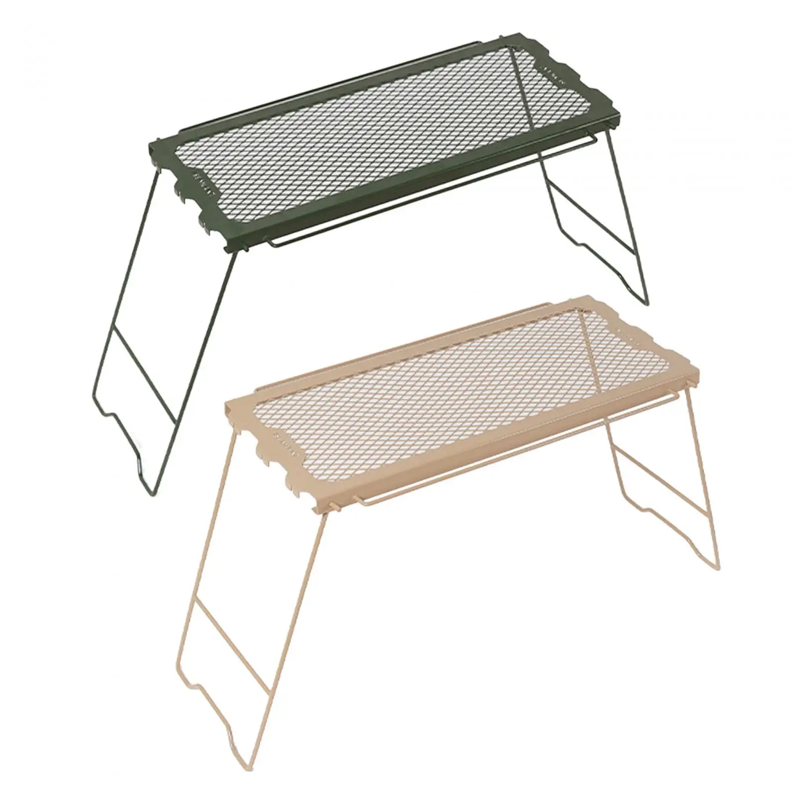 Folding Camping Table Iron Storage Rack Side Hanging Heavy Duty Folding Campfire Grill for Outdoor BBQ Backpacking Patio Beach