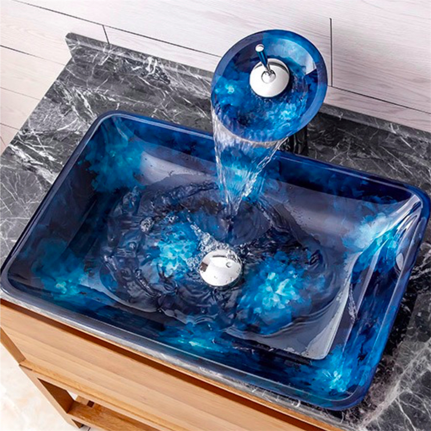 Title 5, Bathroom Washbasin Tempered Glass Countertop Ho...